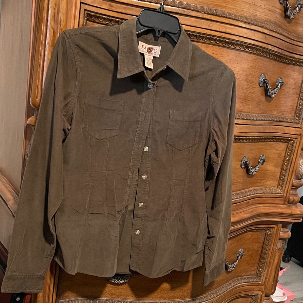 Women's Classic Vintage Army Green/Brown Button Down Shirt